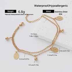 Virgin Summer Beach 304 Stainless Steel Religion Charm Anklets for Women, Golden, Virgin, 7-1/2 inch(190mm)