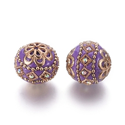 Dark Orchid Handmade Indonesia Beads, with Metal Findings, Round, Light Gold, Dark Orchid, 19.5x19mm, Hole: 1mm