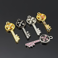 Couleur Mélangete Pendentifs en alliage, Grade a, clé, couleur mixte, 28x10x3.5mm, Trou: 2mm