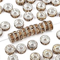 Свет Колорадо Топаз Латунь марки А горный хрусталь Spacer бисер, прямой фланец, рондель, серебряные, свет Колорадо Топаз, 6 мм, отверстие : 1 мм