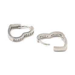 Платина Серьги-кольца из латуни с микропаве из кубического циркония, сердце, платина, 16x2x14.5 мм