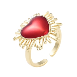 Настоящее золото 18K Открытые манжеты с покрытием из латуни и эмали для женщин, без кадмия и без свинца, долговечный, реальный 18 k позолоченный, Сердце: 22x21 mm, регулируемый