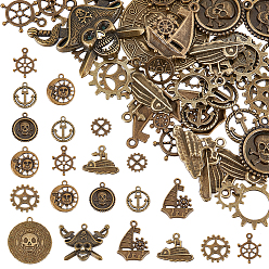 Античная Бронза Сплавочные подвески тибетского стиля, шестерня, разнообразные, античная бронза, 13.5~43x13.5~39x1~5 мм, отверстие : 1.5~3 мм, 58 шт / коробка