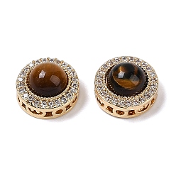 Настоящее золото 18K Латунь с кубическим цирконием и тигровым глазом, плоские круглые многорядные звенья, без кадмия, без никеля и без свинца, реальный 18 k позолоченный, 9.5x6 мм, отверстие : 1 мм