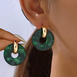 Морско-зеленый Акриловые пуссеты, диск, золотые, цвета морской волны, 30x27 мм