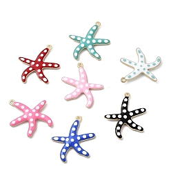 (52) Непрозрачная лаванда Подвески из эмали и сплава, морская звезда, золотые, разноцветные, 27x25x3.5 мм, отверстие : 1.2 мм
