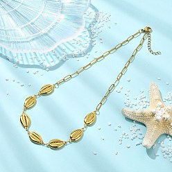 Golden Ocean 304 Stainless Steel Shell Shape Link Chain and Paperclip Chain Necklaces for Women, Golden, 15.75 inch(40cm)