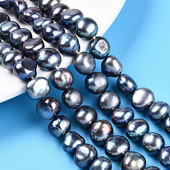 Прусский Синий Нити из натурального культивированного пресноводного жемчуга, двух сторон полированной, окрашенные, берлинская лазурь, 9~10.5x9~11x5.5~8.5 мм, отверстие : 0.6 мм, около 36~38 шт / нитка, 13.78~14.17'' (35~36 см)