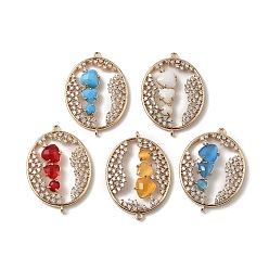 (52) Непрозрачная лаванда Подвески-коннекторы из латуни с микропаве из прозрачного кубического циркония и стекла в форме овала, реальный 18 k позолоченный, стойки покрытие, долговечный, без кадмия и без свинца, разноцветные, 27.5x38.5x5 мм, отверстие : 1.2 мм