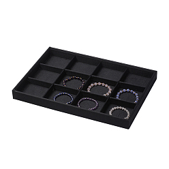 Black Wood Bracelet Displays, Rectangle, 12 Grids Jewelry Bracelet/Bangle/Watch Display Tray, Cover with Cloth, Black, 35x24x3cm