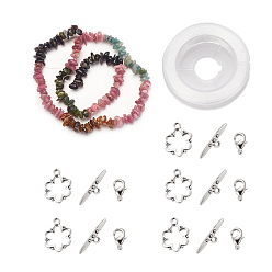 Tourmaline DIY Bracelets Necklaces Jewelry Sets, Natural Tourmaline Chips Beads Strands, Toggle Clasps, Lobster Claw Clasps and Elastic Wire, 12.6x10.6x2.1cm
