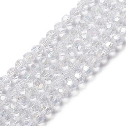Clear Half-Handmade Transparent Glass Beads Strands, Faceted(32 Facets) Round, Clear, 4mm, Hole: 1mm, about 74pcs/strand, 14 inch
