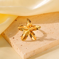 Золотой Регулируемые 304 манжеты из нержавеющей стали для женщин, цветок, золотые, 27.5x30 мм, размер США 6 1/2 (16.9 мм)