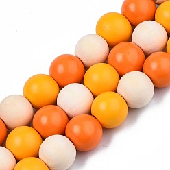 Золотистый Хэллоуин спрей окрашенные бусины из натурального дерева нити, круглые, золотые, 15~16.5x14~15 мм, отверстие : 3~4 мм, около 25 шт / нитка, 14.29 дюйм ~ 14.53 дюйм (36.3 см ~ 36.9 см)