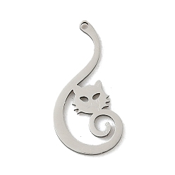Нержавеющая Сталь Цвет 201 подвески из нержавеющей стали, форма кошки, цвет нержавеющей стали, 20x10x1 мм, отверстие : 1 мм
