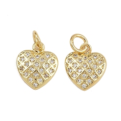 Настоящее золото 16K Латунные микро проложить кубического циркония подвески, сердце прелести, с целью перехода в кольце, реальный 16 k позолоченный, 12x10.5x2 мм, отверстие : 3.5 мм