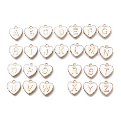 Белый Подвески из эмали и сплава, золотые, сердце с подвеской в виде буквы az, белые, 15.5x14.5x2 мм, отверстие : 2 мм, 26 шт / комплект