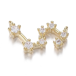 Лео Кулоны из латуни с прозрачным фианитом, долговечный, реальный 18 k позолоченный, созвездий, прозрачные, Лев, 8.5x15x2.5 мм, отверстие : 0.7 мм