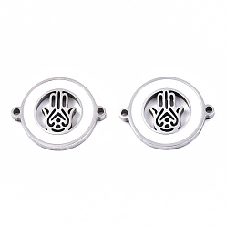 Нержавеющая Сталь Цвет 304 соединительные звенья эмалированные нержавеющие, лазерная резка, для религии, плоский круглый с hamsa рука / рука fatima / рука miriam, цвет нержавеющей стали, 14.5x18.5x2 мм, отверстие : 1.2 мм