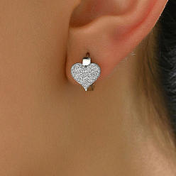 Серебро Классические 201 серьги-кольца из нержавеющей стали в форме сердца, серебряные, 13x10 мм