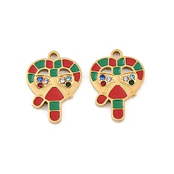 Corazón Colgantes de acero inoxidable esmaltado de navidad, con diamante de imitación, revestimiento de iones (ip), dorado, encantos del corazón, 304 mm, agujero: 17x12.5x1.5 mm