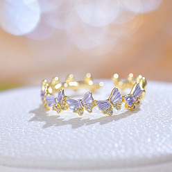 Золотой Латунные кольца-манжеты с паве из кубических цирконий и эмали, бабочка, золотые, внутренний диаметр: 15~20 мм