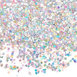 Разноцветный 60g лазерный блеск для ногтей, маникюрные блестки, diy sparkly paillette советы ногтей, звезды и луна, красочный, 3~4x1~4 мм