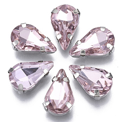 Свет Аметист Шить на горный хрусталь, стекло горный хрусталь, многожильных ссылки, с настройками из нержавеющей стали, аксессуары для одежды, граненые, слеза, светлый аметист, 13x8x5 мм, отверстие : 1.2 мм