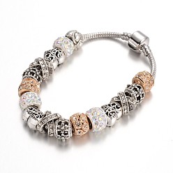 Kristall ab Legierung Strass Perle europäischen Armbänder, mit Glasperlen und Messingkette, Kristall ab, 190 mm