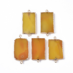Gold Edge Golden Plated Natural Agate Links connectors, with Golden Tone Iron Loops, Rectangle, Dyed, Gold, 48~53.5x24~28x4~7mm, Hole: 1.8mm