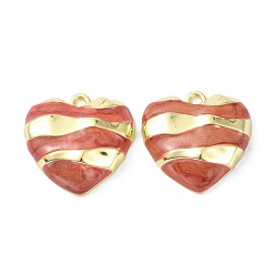 Salmon 3D Heart Alloy Enamel Pendants, Light Gold, Salmon, 20x20.5x5.5mm, Hole: 2mm