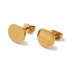 Golden PVD Vacuum Plating 304 Stainless Steel Stud Earrings, Plain Flat Round, Golden, 8x9mm