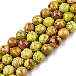 Зелено-Желтый Натуральные имперские нитки из бисера яшмы, окрашенные, круглые, зеленый желтый, 8~8.5 мм, отверстие : 1 мм, около 46~51 шт / нитка, 15.35~15.75 дюйм (39~40 см)