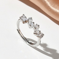 Платина Регулируемые латунные кольца из микро-паве циркония, квадратный, без кадмия и без свинца, стойки покрытие, долговечный, платина, 5.5 мм, размер США 6 (16.5 мм)