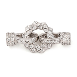 Платинированный 925 Складчатые застежки из стерлингового серебра с микропаве из прозрачного кубического циркония, твист, Реальная платина, 10x21.5x6 мм