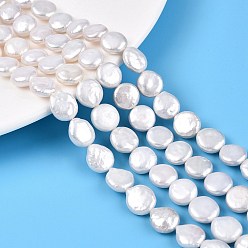 Кремово-белый Природные Кеши жемчуг пряди, культивированный пресноводный жемчуг, барочный жемчуг, плоско-круглые, кремово-белые, 10~13x10~11x3.5~7.5 мм, отверстие : 0.6 мм, около 33~37 шт / нитка, 14.96~15.35 дюйм (38~39 см)