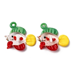 Зеленый Подвески лэмпворк ручной работы, рыбы прелести, зелёные, 34~41x35~51x11 мм, отверстие : 2.5x2.5 мм