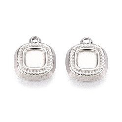 Нержавеющая Сталь Цвет 304 Настройки кабошон из нержавеющей стали кулон, квадратный, цвет нержавеющей стали, лоток : 4x4 мм, 10.5x9x2 мм, отверстие : 1 мм