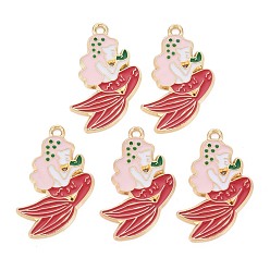 Малиновый Подвески из эмали и сплава, без кадмия, без никеля и без свинца, золотой свет, русалка, малиновый, 29.5x19.5x1.5 мм, отверстие : 1.5~1.6 мм