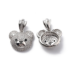 Прозрачный Латуни циркония кубической подвески, без кадмия и без свинца, нести прелести, платина, прозрачные, 16x18.5x6.5 мм, отверстие : 3.5x6 мм