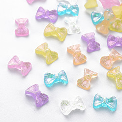 Mixed Color Transparent Resin Cabochons, with Glitter Powder, Bowknot, Mixed Color, 6x9x3mm