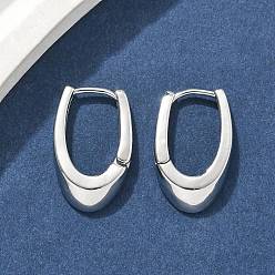 Платинированный U-образные латунные серьги-кольца, Реальная платина, 19x12x3.5 мм