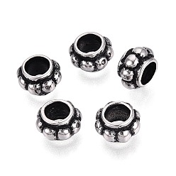 Античное Серебро 304 бусины европейского стиля из нержавеющей стали с крупными отверстиями, рондель, античное серебро, 10x10 мм, отверстие : 5.5~6 мм