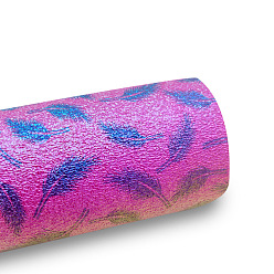 Фуксин Ткань из искусственной кожи с рисунком радужных перьев, для поделок ремесел, прямоугольные, фуксиново-красные, 1350x300x0.7 мм