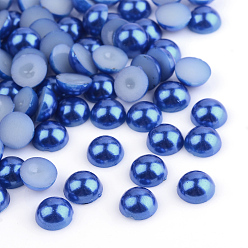 Marine Blue ABS Plastic Cabochons, Imitation Pearl, Half Round, Marine Blue, 3x1.5mm, about 10000pcs/bag