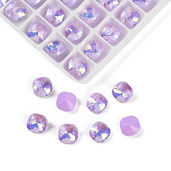 Фиолетовый Заостренные заднее стекло горный хрусталь кабошоны, имитация турмалина, граненые, квадратный, фиолетовые, 8x8x5 мм