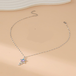 Нержавеющая Сталь Цвет Женские ожерелья с подвеской в виде падающей звезды из страз Aolly, с 304 цепями из нержавеющей стали, цвет нержавеющей стали, 15.75 дюйм (40 см)