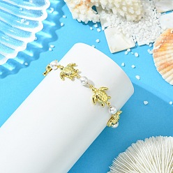 Turtle 304 Браслеты из нержавеющей стали с жемчужными звеньями для женщин, золотые, черепаха, 9.06 дюйм (23 см)