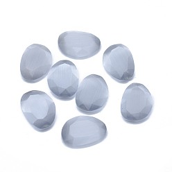 Light Grey Cat Eye Cabochons, Faceted, Nuggets, Light Grey, 17.5x12.5x3.5mm