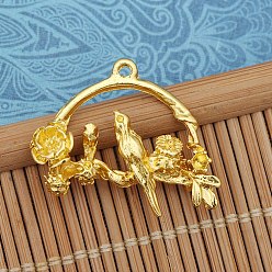 Doré  Pendentifs en alliage, demi-rond avec oiseau, or, 26x21mm, 100 pièces / kit